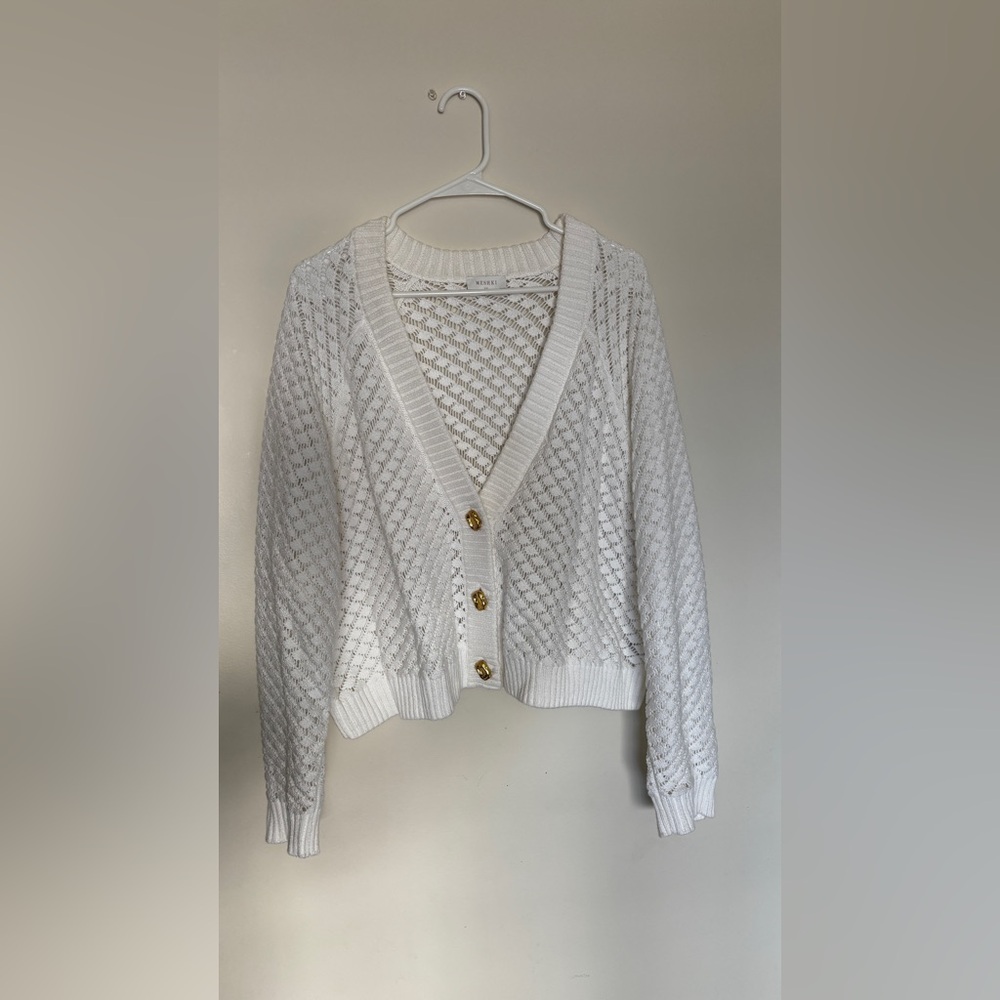 Meshki White Cotton Loose Crocheted Cardigan